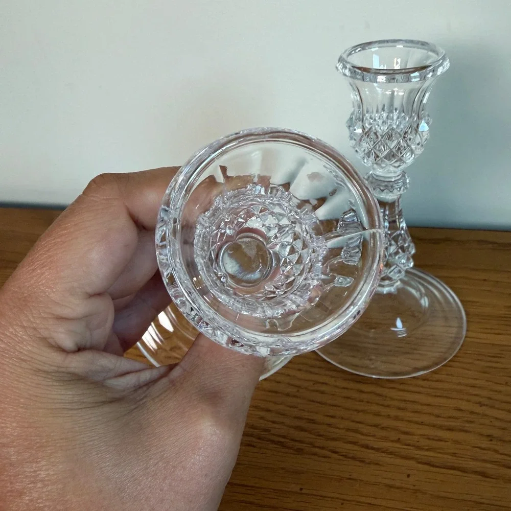 Waterford Crystal Lismore Taper Candlestick Holders Pair Diamond Cut Clear